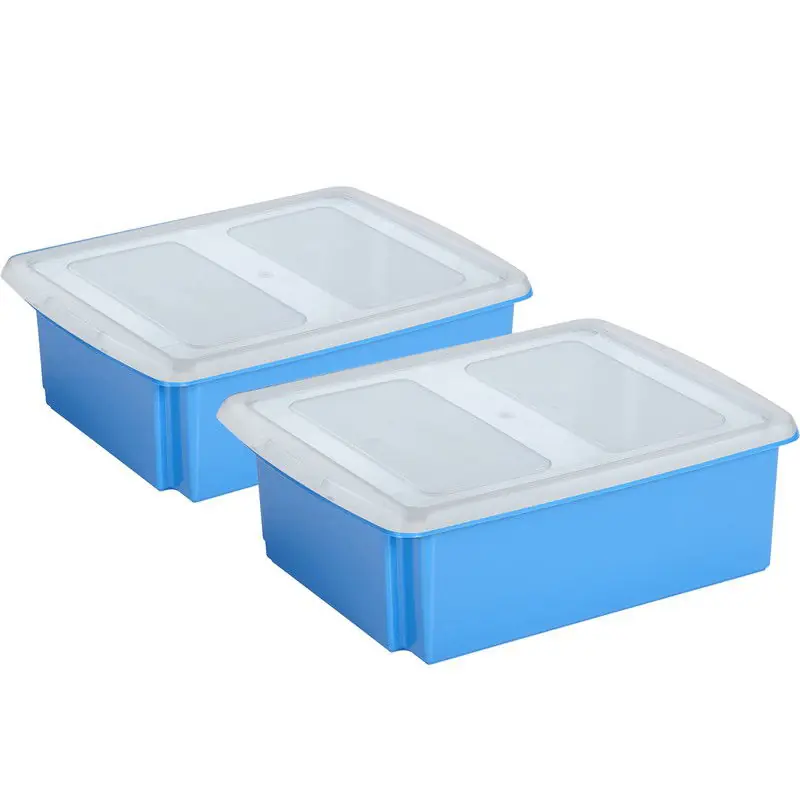 Seizoensaanbieding Sunware set van 2x opslagboxen kunststof 17 liter blauw 45 x 36 x 14 cm met deksel - Opbergbox