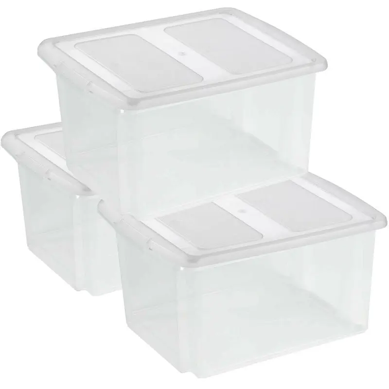 Sunware set van 3x opslagboxen kunststof 32 liter transparant 45 x 36 x 24 cm met deksel - Opbergbox Nieuwe Collectie