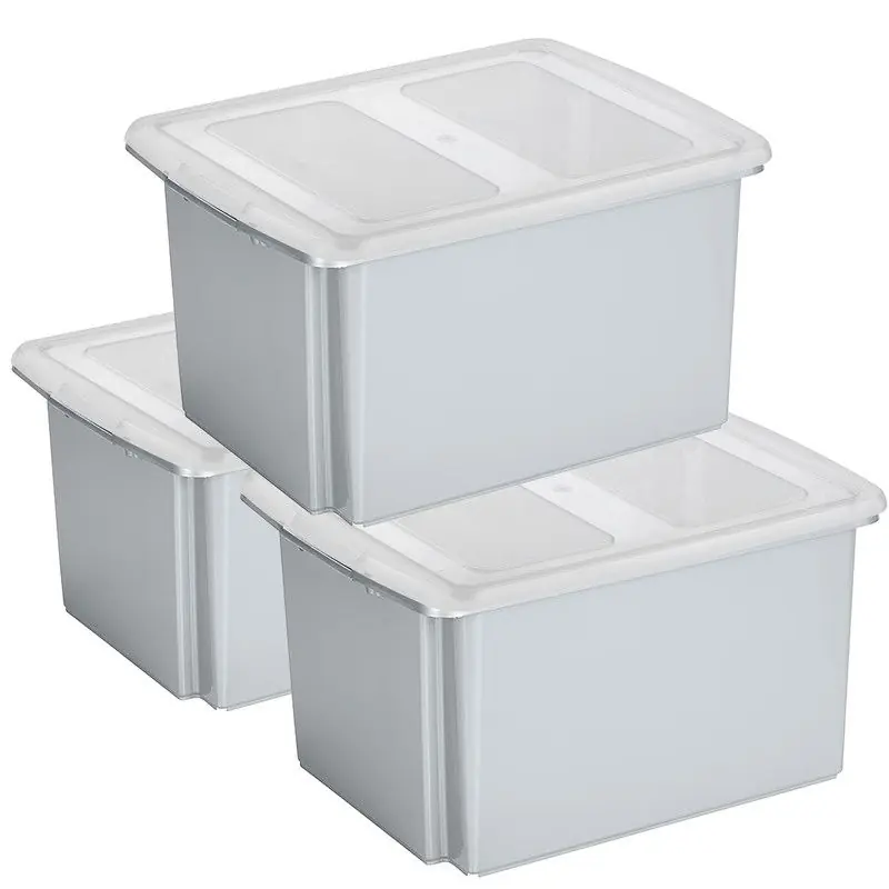 Tijdelijk Beschikbaar Sunware set van 3x opslagboxen kunststof 32 liter lichtgrijs 45 x 36 x 24 cm met deksel - Opbergbox
