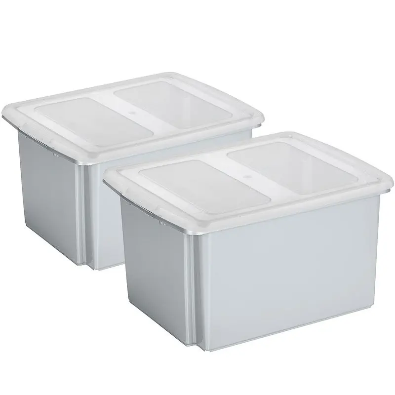 Must-Have Sunware set van 2x opslagboxen kunststof 32 liter lichtgrijs 45 x 36 x 24 cm met deksel - Opbergbox