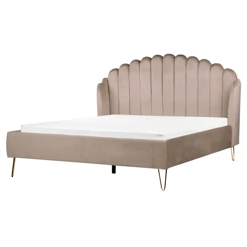 AMBILLOU - Tweepersoonsbed - Taupe - 160 x 200 cm - Fluweel Seizoensaanbieding