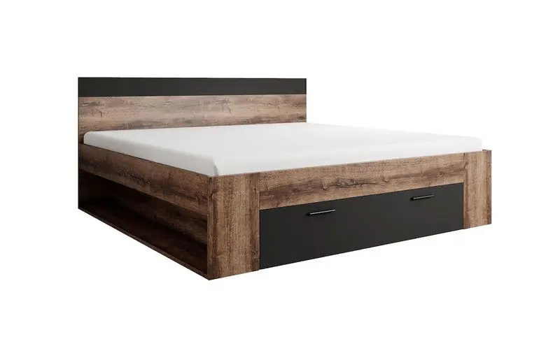 Speciale Aanbieding Meubella - Tweepersoonsbed Brown - Zwart - Eiken - 180x200 cm