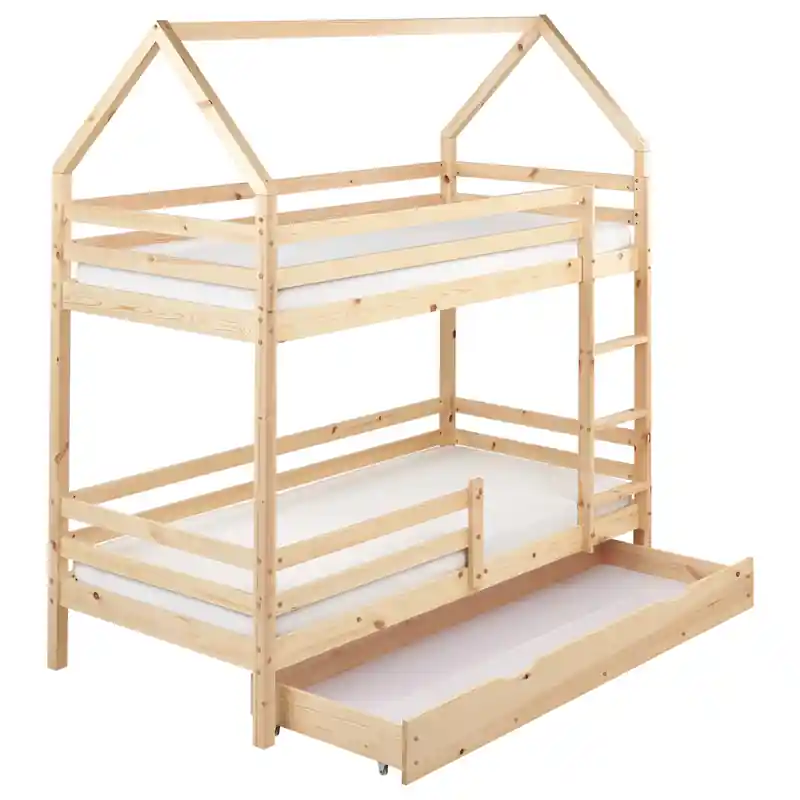 Authentiek GIRGOLS - Stapelbed - Lichtbruin - 90 x 200 cm - Dennenhout
