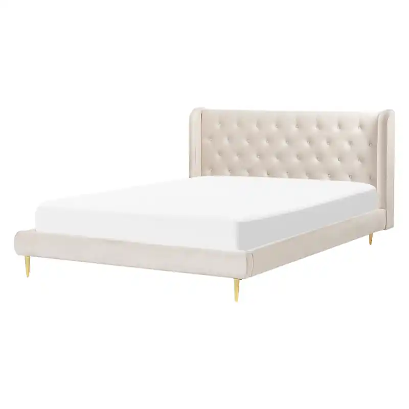 Actieprijs FORBACH - Tweepersoonsbed - Beige - 160 x 200 cm - Fluweel