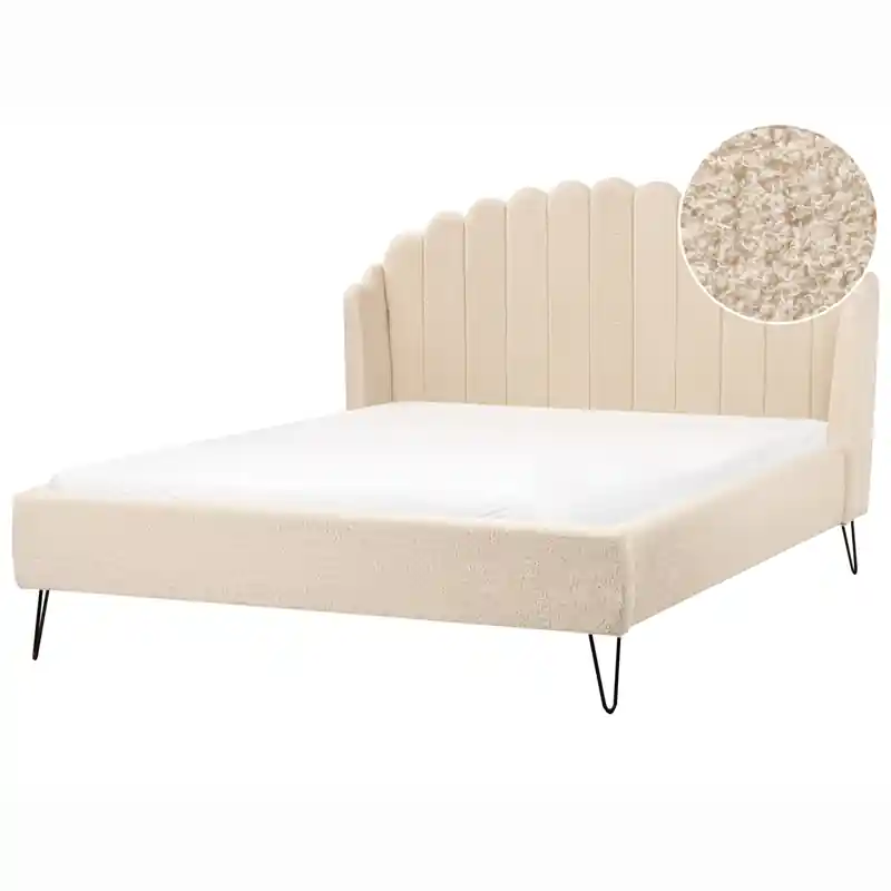 AMBILLOU - Tweepersoonsbed - Beige - 160 x 200 cm - Bouclé Rechtstreeks Van De Fabrikant