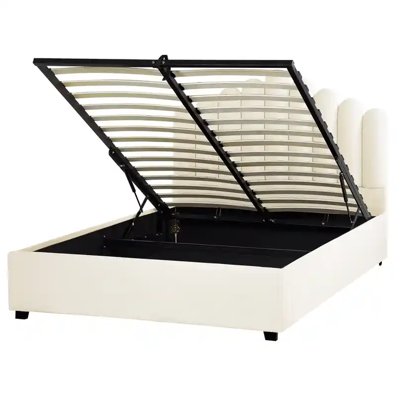 VINCENNES - Bed met opbergruimte - Wit - 140 x 200 cm - Fluweel In De Mode