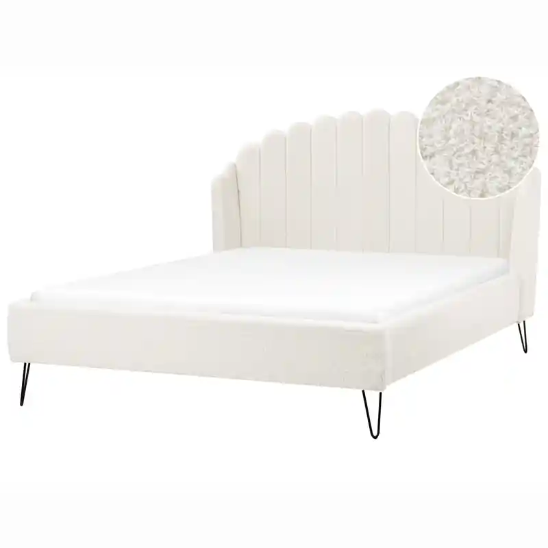 AMBILLOU - Tweepersoonsbed - Gebroken wit - 160 x 200 cm - Bouclé Meest Verkocht