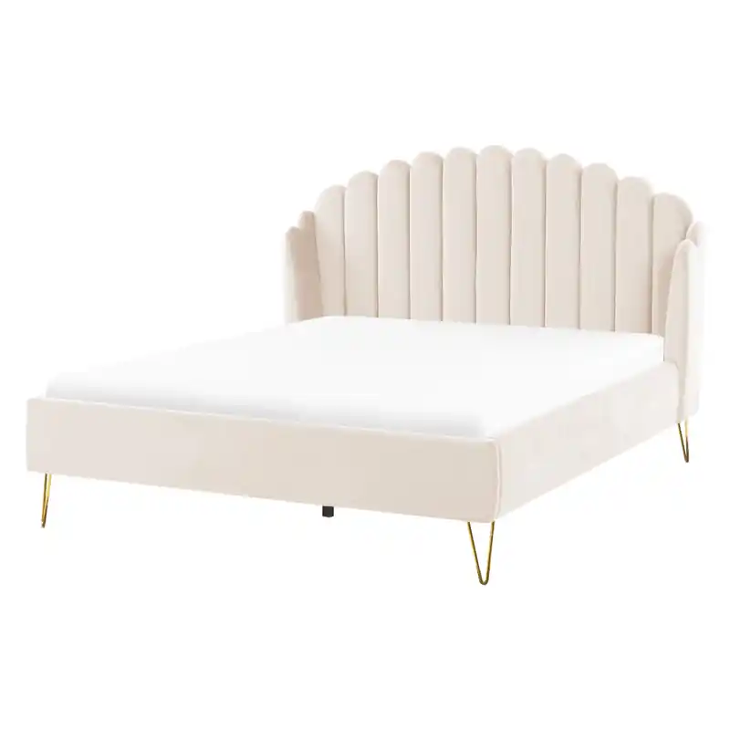 AMBILLOU - Tweepersoonsbed - Lichtbeige - 160 x 200 cm - Fluweel Express Levering