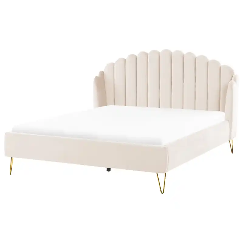 AMBILLOU - Tweepersoonsbed - Lichtbeige - 180 x 200 cm - Fluweel Must-Have