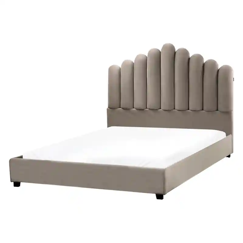 VINCENNES - Bed - Taupe - 140 x 200 cm - Fluweel Must-Have