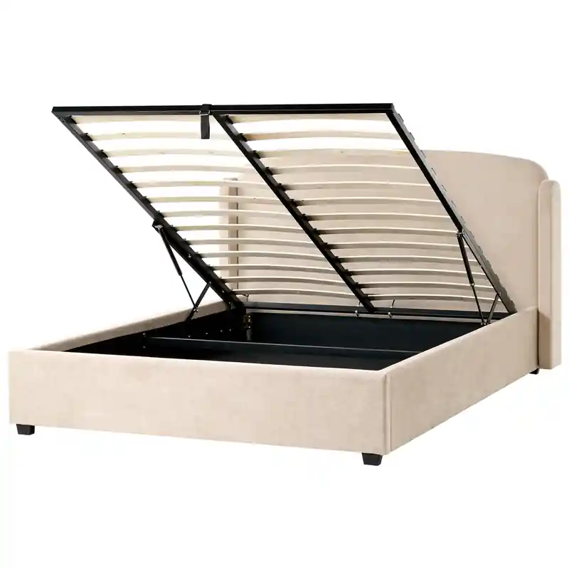Ambachtelijk BERNAY - Bed met opbergruimte - Taupe - 160 x 200 cm - Polyester