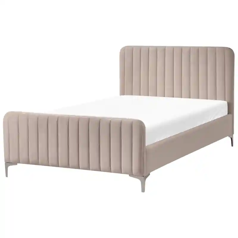 Ambachtelijk LUNAN - Bed - Taupe - 120 x 200 cm - Fluweel