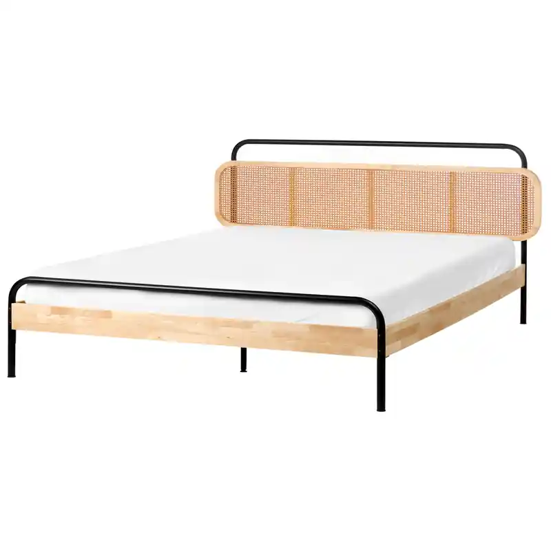 Lage Prijs BOUSSICOURT - Tweepersoonsbed - Lichtbruin - 180 x 200 cm - Rubberhout