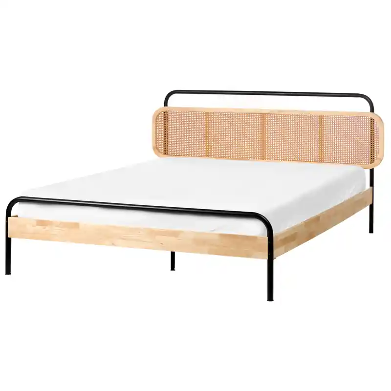 BOUSSICOURT - Tweepersoonsbed - Lichtbruin - 160 x 200 cm - Rubberhout Speciale Aanbieding