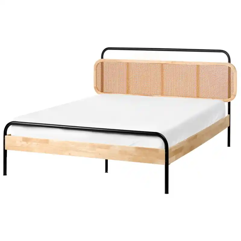 Fabrieksprijs BOUSSICOURT - Tweepersoonsbed - Lichtbruin - 140 x 200 cm - Rubberhout
