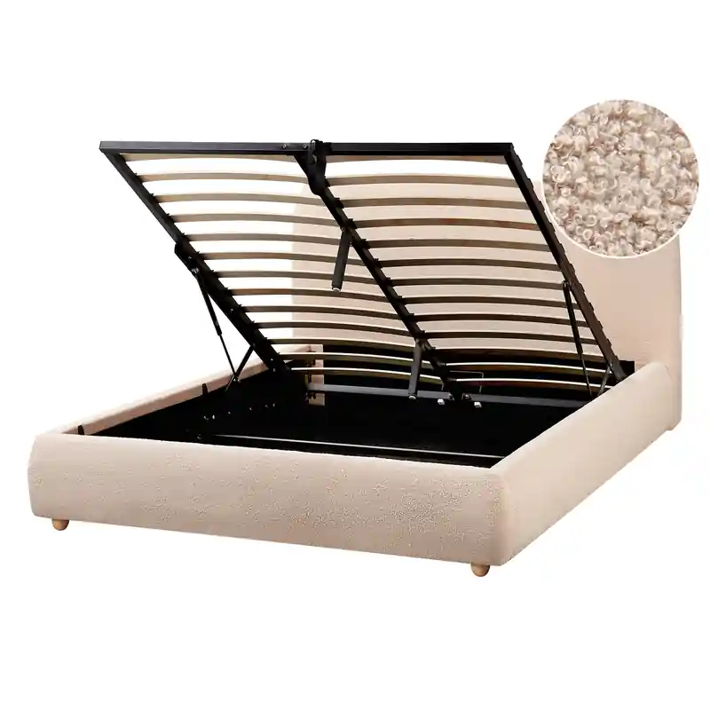 Plaats Bestelling BLAGNAC - Tweepersoonsbed - Beige - 140 x 200 cm - Bouclé
