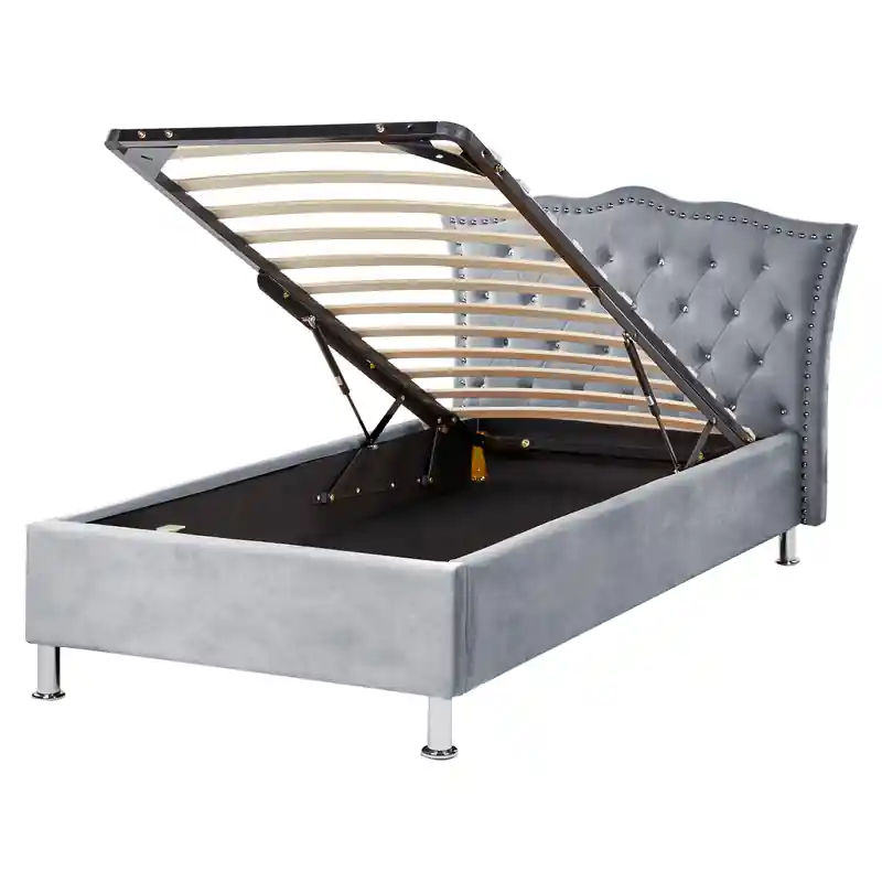 Actieprijs METZ - Bed met opbergruimte - Grijs - 90 x 200 cm - Fluweel
