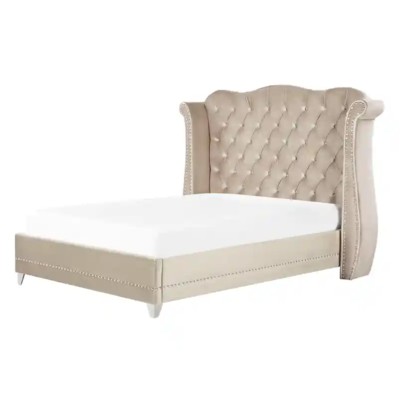 AYETTE  - Tweepersoonsbed - Beige - 140 x 200 cm - Fluweel Nu Kopen