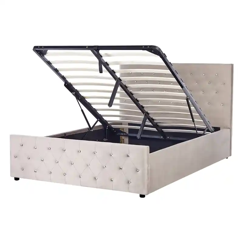 AMIENS - Bed met opbergruimte - Taupe - 140 x 200 cm - Fluweel Veilige Betaling