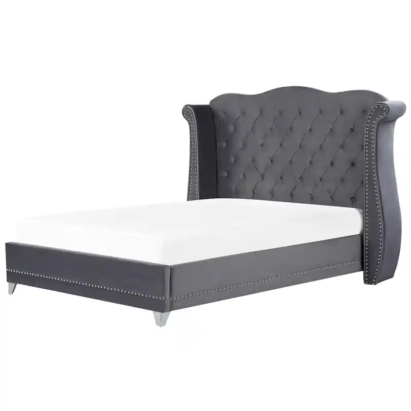 AYETTE  - Tweepersoonsbed - Grijs - 180 x 200 cm - Fluweel Beperkt Aanbod