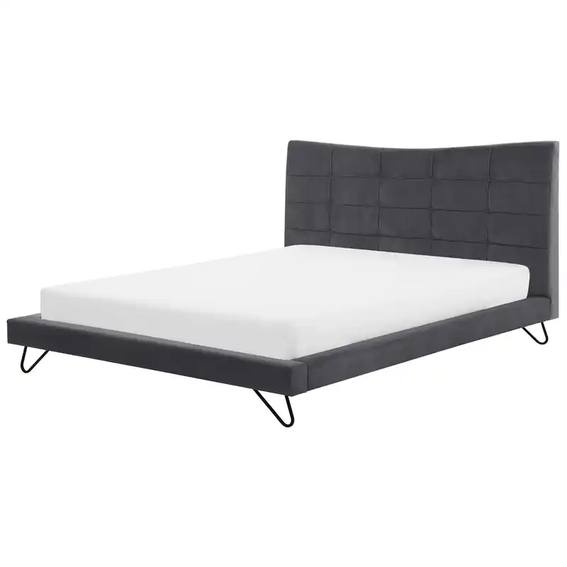 Authentiek LANNION - Tweepersoonsbed - Donkergrijs - 180 x 200 cm - Fluweel