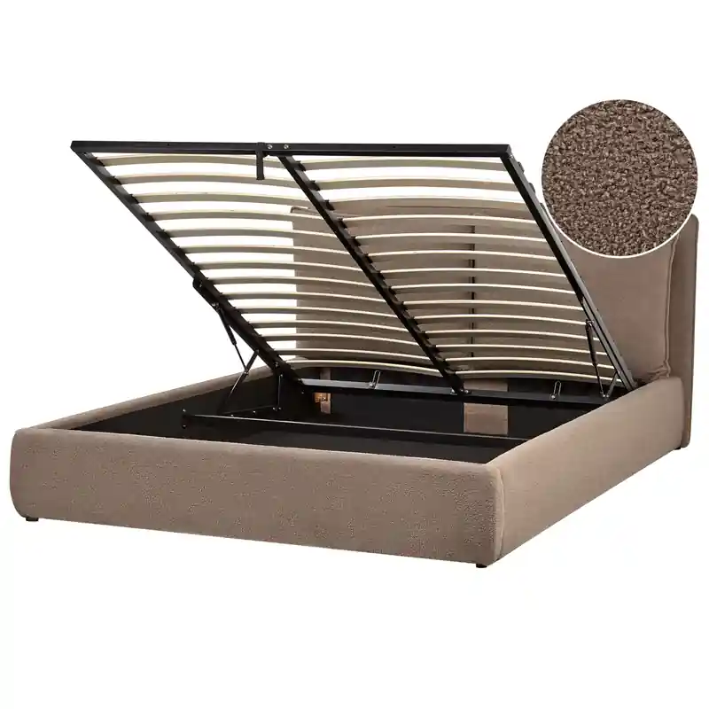 BAJONNA - Bed met opbergruimte - Bruin - 160 x 200 cm - Bouclé Bulkbestelling