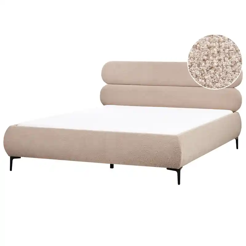 Ambachtelijk LESSAY - Tweepersoonsbed - Taupe - 180 x 200 cm - Bouclé