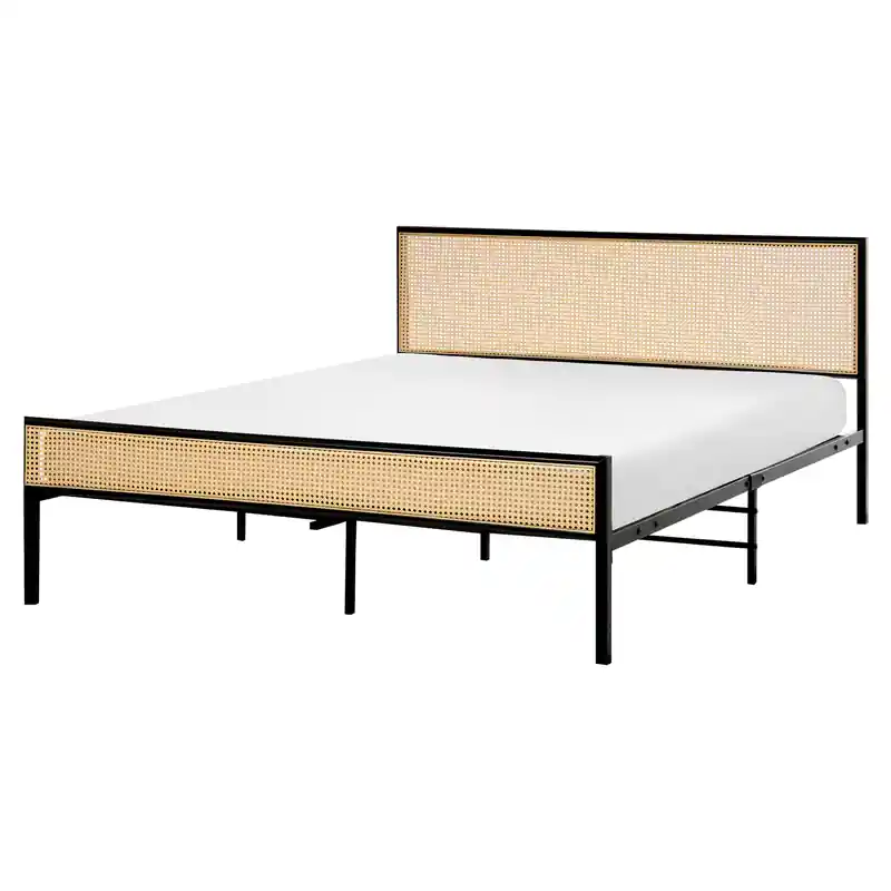 AVANTON - Tweepersoonsbed - Zwart - 160 x 200 cm - PE rotan Origineel