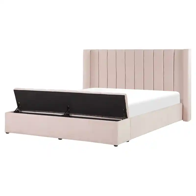 Ambachtelijk NOYERS - Waterbed opbergruimte - Pastelroze - 160 x 200 cm - Fluweel