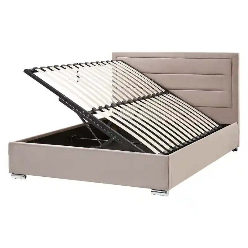Weekendaanbieding ROUEN - Bed met opbergruimte - Taupe - 160 x 200 cm - Fluweel