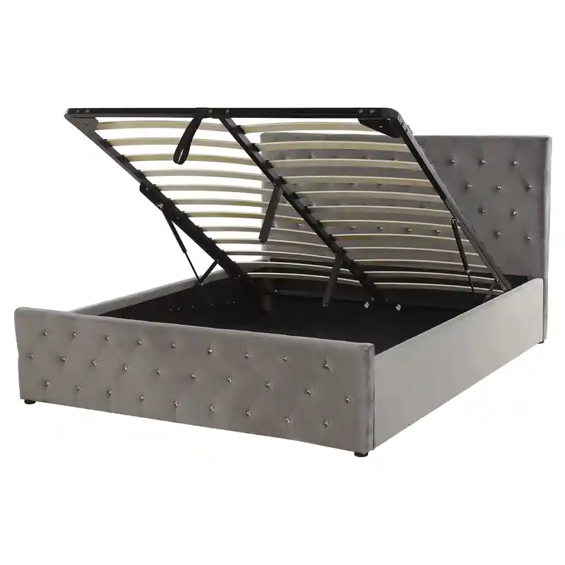 AMIENS - Bed met opbergruimte - Grijs - 160 x 200 cm - Fluweel Trendy