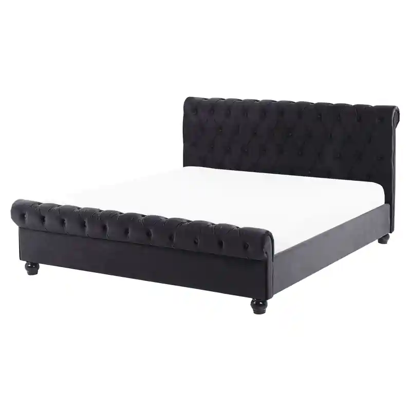 AVALLON - Tweepersoonsbed - Zwart - 160 x 200 cm - Fluweel Voordeelprijs