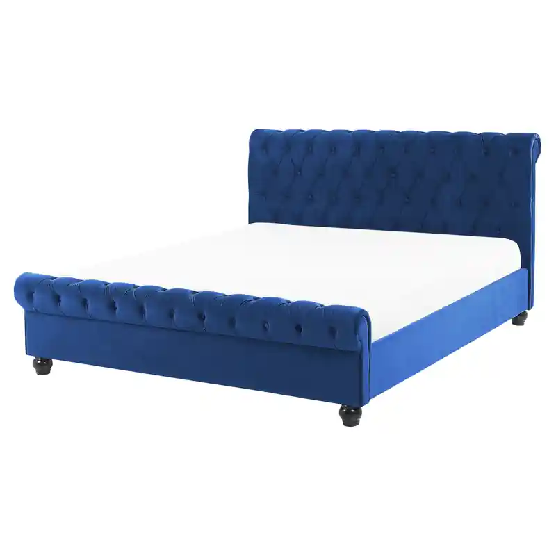 AVALLON - Tweepersoonsbed - Marineblauw - 160 x 200 cm - Fluweel Premium