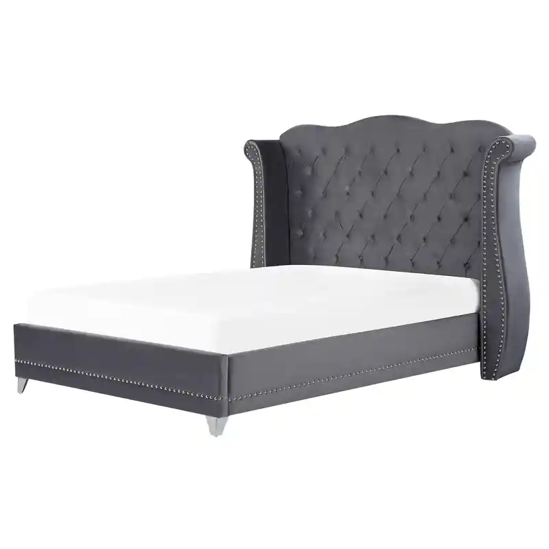 AYETTE  - Tweepersoonsbed - Grijs - 160 x 200 cm - Fluweel Exclusieve Aanbieding