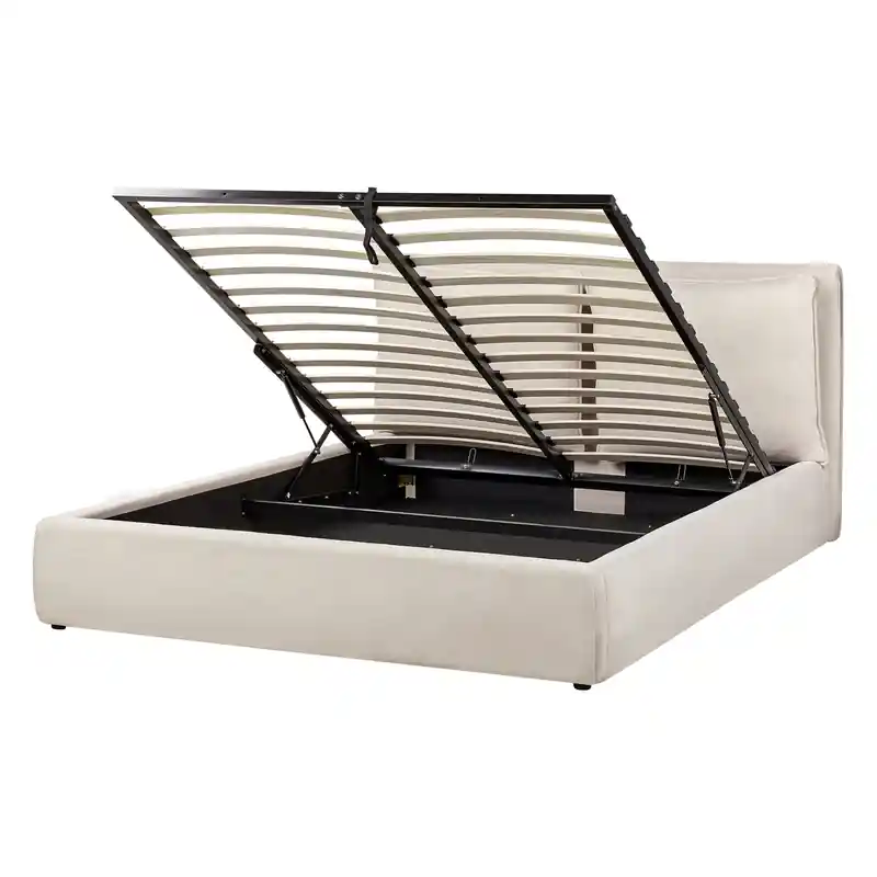 BAJONNA - Bed met opbergruimte - Lichtbeige - 160 x 200 cm - Polyester Finale Uitverkoop