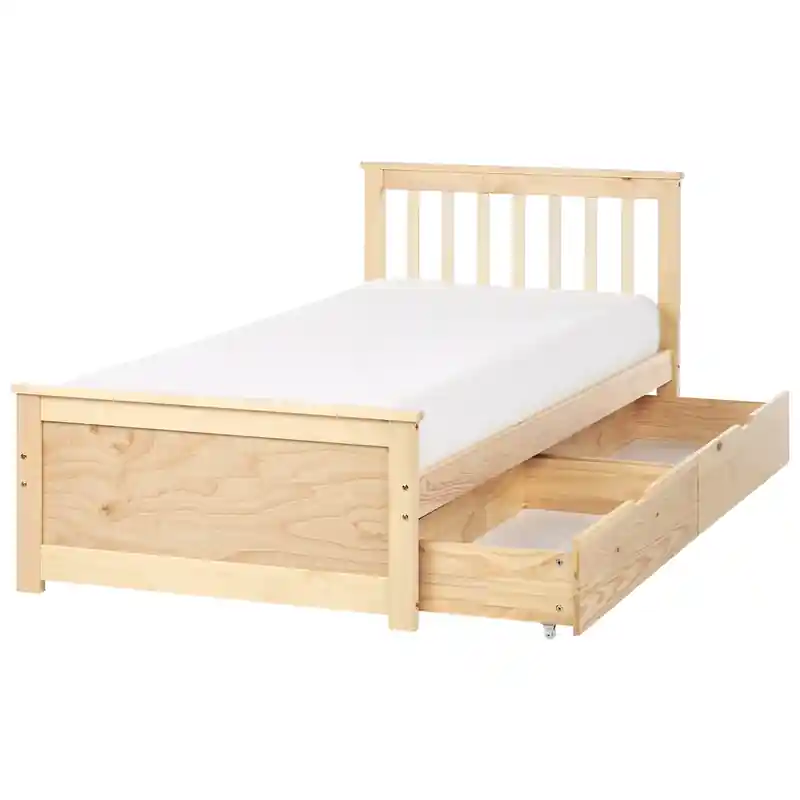 Voordeelprijs OLENDON - Bed met opbergruimte - Lichtbruin - 90 x 200 cm - Dennenhout