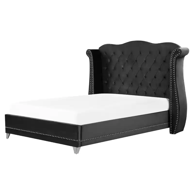 AYETTE  - Tweepersoonsbed - Zwart - 160 x 200 cm - Fluweel Meest Verkocht