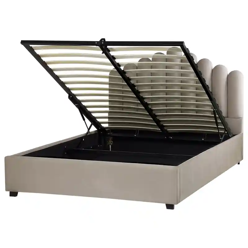 VINCENNES - Bed met opbergruimte - Taupe - 160 x 200 cm - Fluweel Hoge Kwaliteit