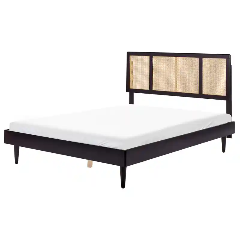 Aanbieding AURAY - Tweepersoonsbed - Zwart - 160 x 200 cm - Rubberhout