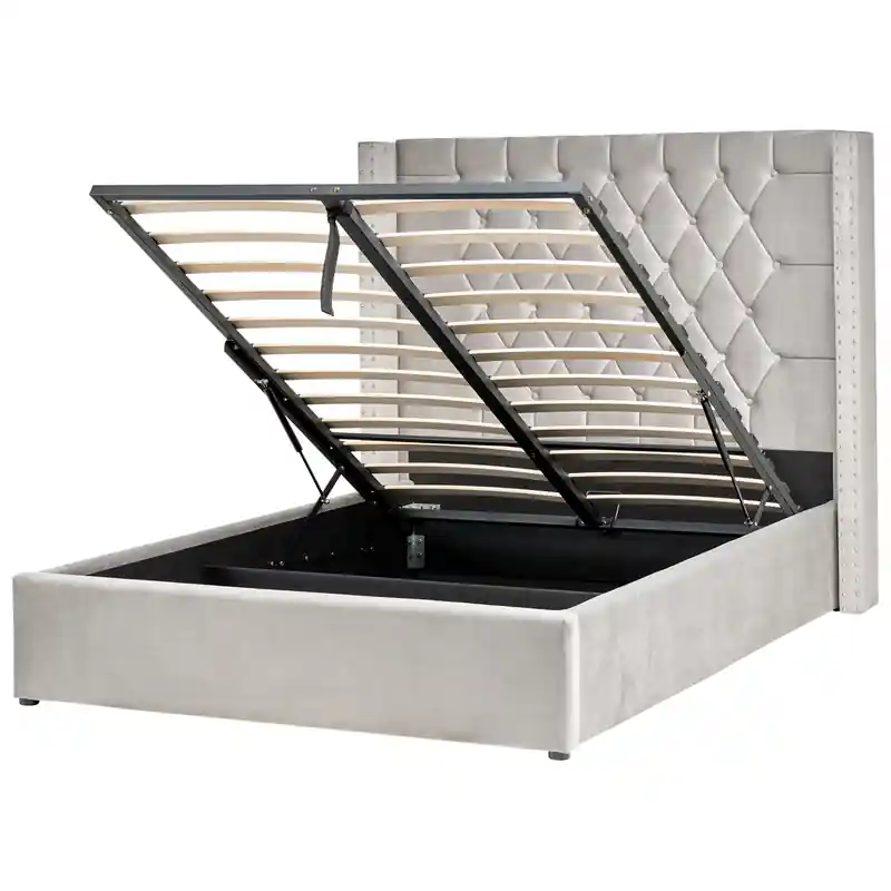 Authentiek LUBBON - Bed met opbergruimte - Lichtgrijs - 140 x 200 cm - Fluweel