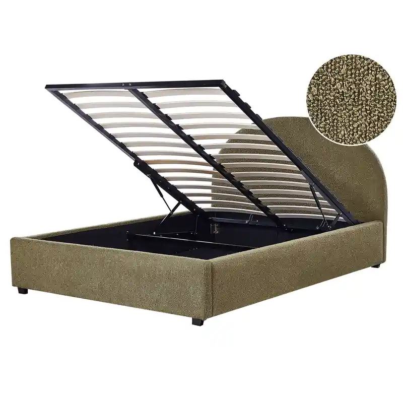 Actieprijs VAUCLUSE - Bed met opbergruimte - Olijfgroen - 140 x 200 cm - Bouclé