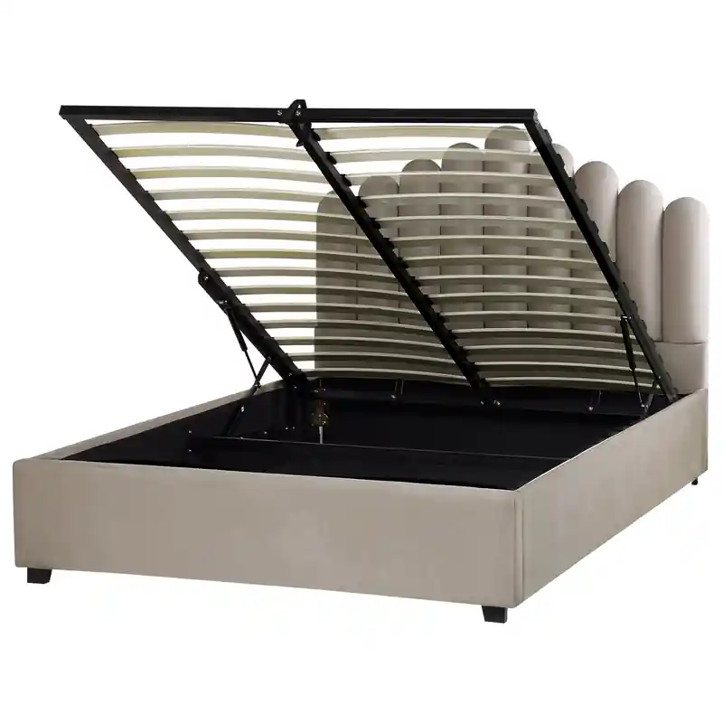 VINCENNES - Bed met opbergruimte - Taupe - 140 x 200 cm - Fluweel Direct Beschikbaar