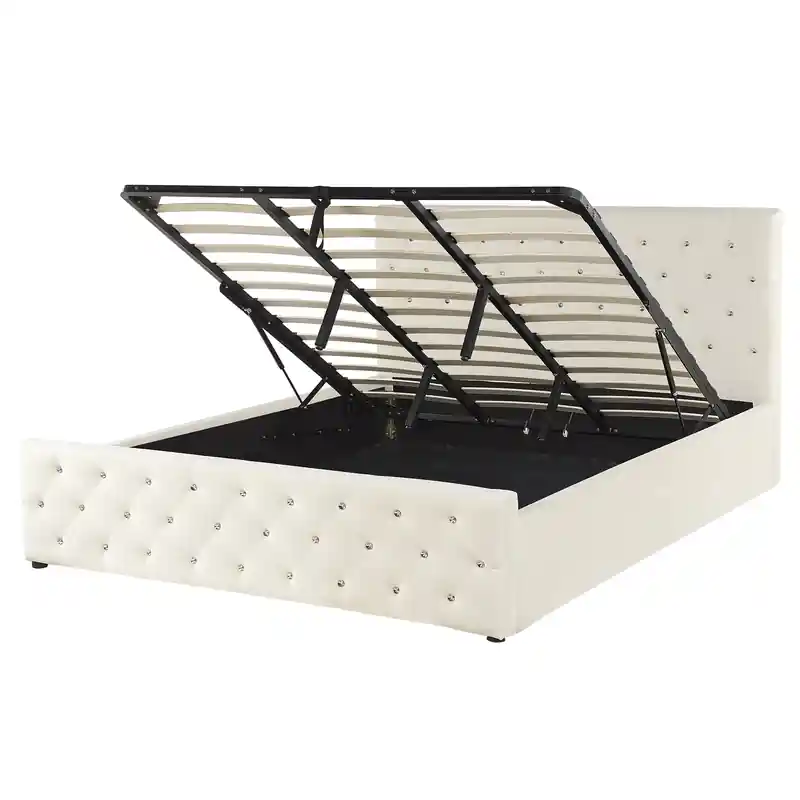 Wereldwijde Verzending AMIENS  - Bed met opbergruimte - Lichtbeige - 180 x 200 cm - Fluweel