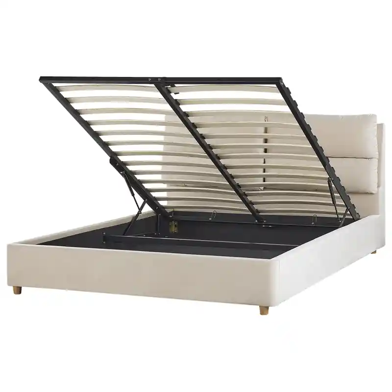 Authentiek BATILLY - Tweepersoonsbed - Lichtbeige - 160 x 200 cm - Fluweel