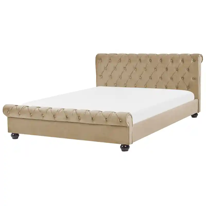 AVALLON - Tweepersoonsbed - Beige - 160 x 200 cm - Fluweel Express Levering