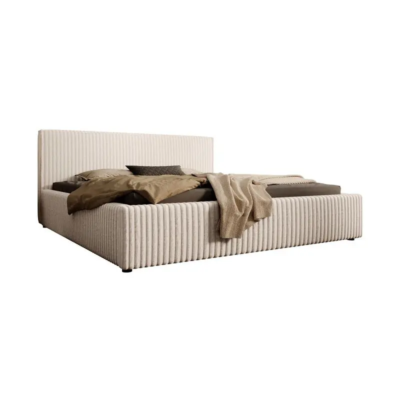Meubella - Tweepersoonsbed Infinity - Beige - Fluffy ribstof - 180x200 cm Gecertificeerd