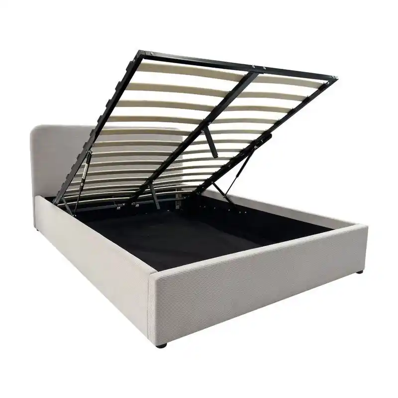 Groothandel Opbergbed 140x190 cm met hoofdbord bekleed met beige - LIVY
