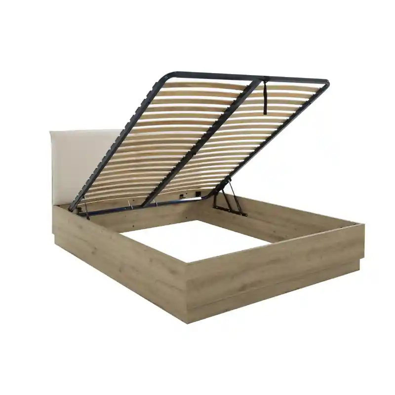 Lage Prijs Opbergbed met hoofdbord in beige stof 160 x 200 cm eikendecor - TIDY