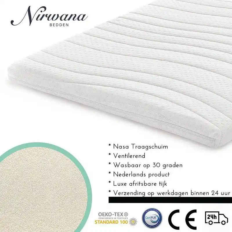 Weekendaanbieding Nirwana Bedden - Topdekmatras - 90x200 - Nasa Traagschuim - 12CM