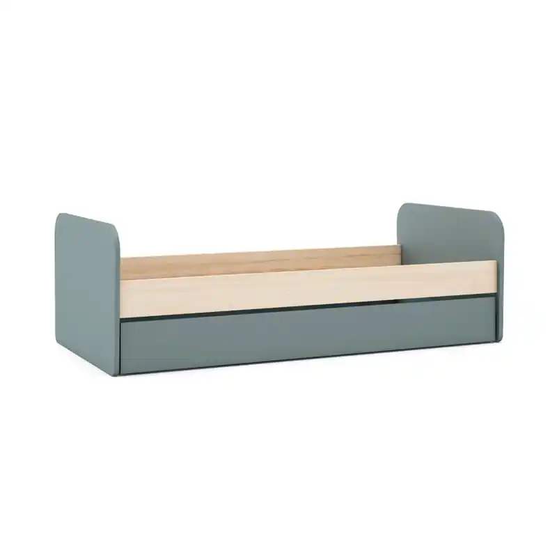 Bed 90x200 cm met lade bed 90x190 cm in glanzend kaki groen decor en licht hout - SIMON Aanbieding